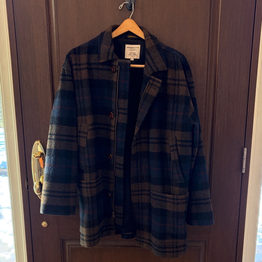 Abercrombie & Fitch Plaid Pea Coat - Blue and Brown